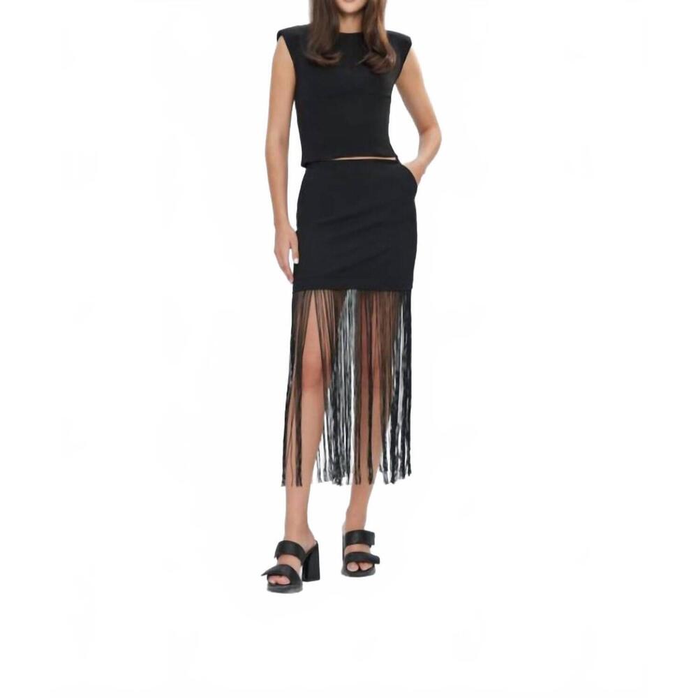NEW THEO THE LABEL aphrodite fringe layered mini skirt in black